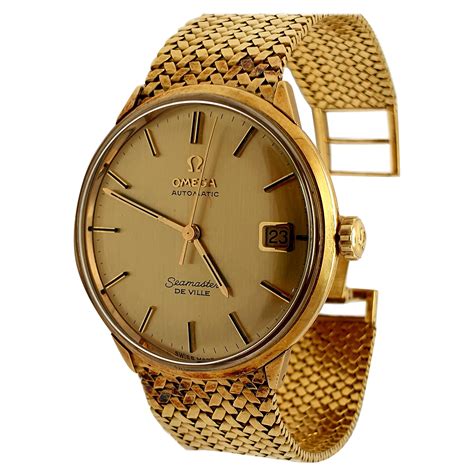 omega deville automatic date old all 18k gold mens watch